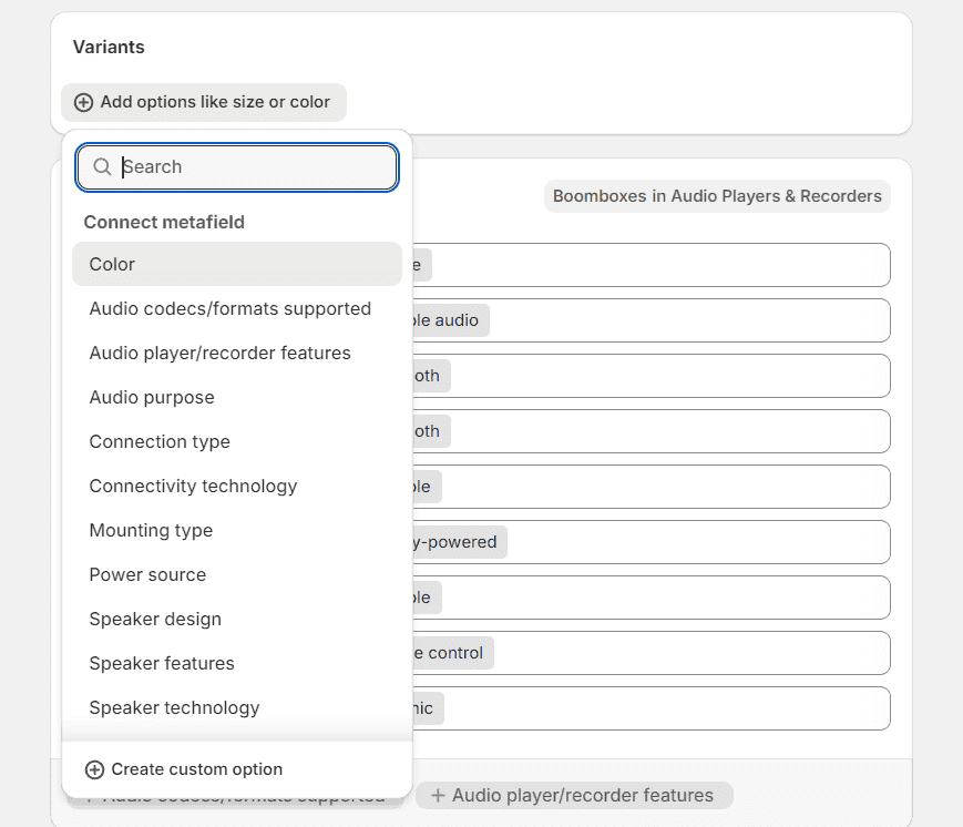 Shopify variants