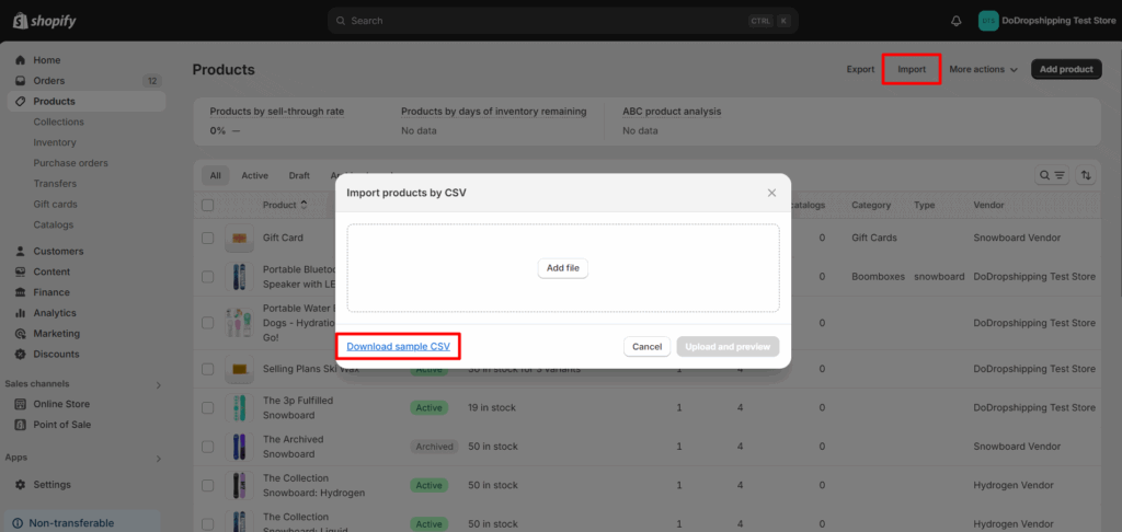 Shopify import products by CSV