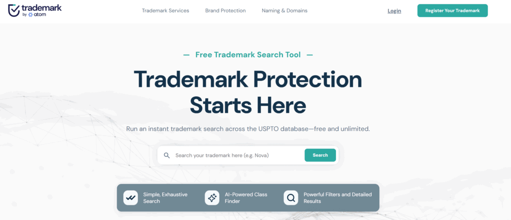 Homepage of Trademark io
