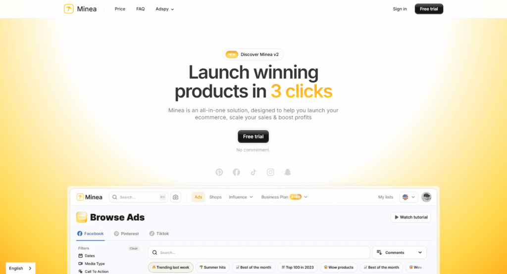 Minea homepage