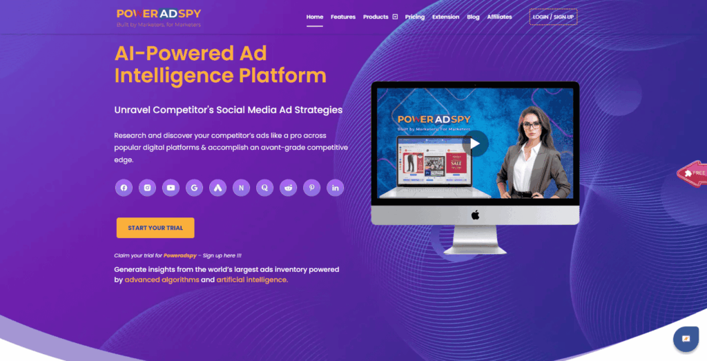 PowerAdSpy homepage