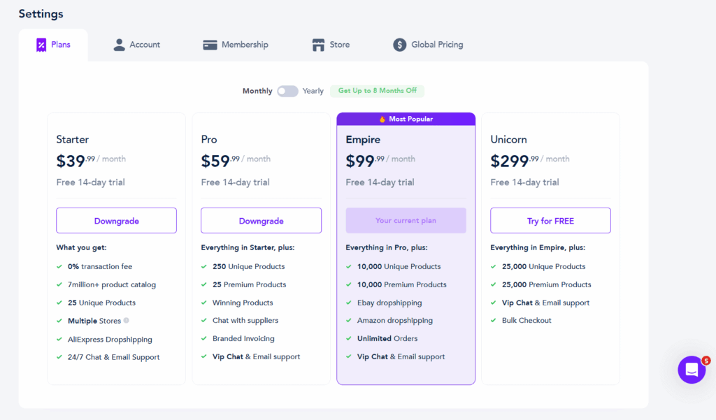 Spocket pricing plans