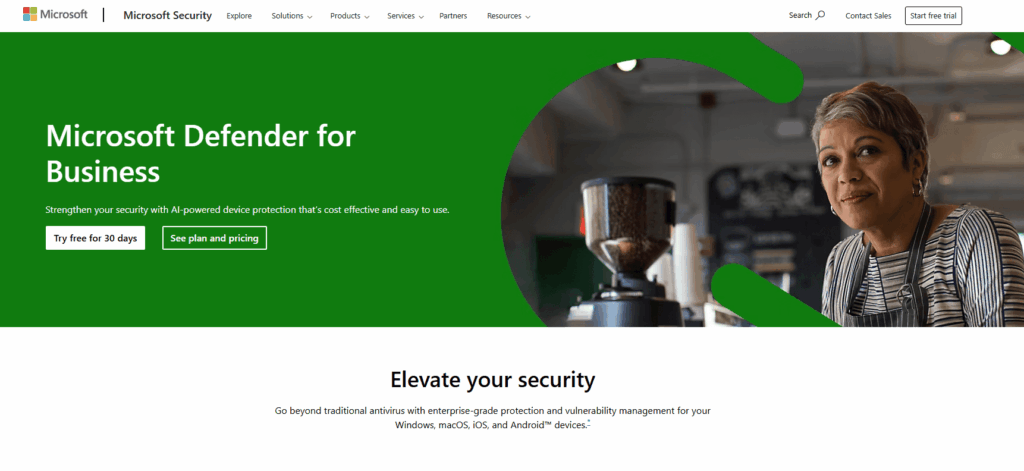 Microsoft Defender for Business homepage