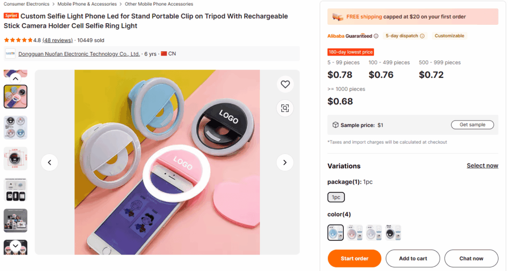 Portable selfie ring light.