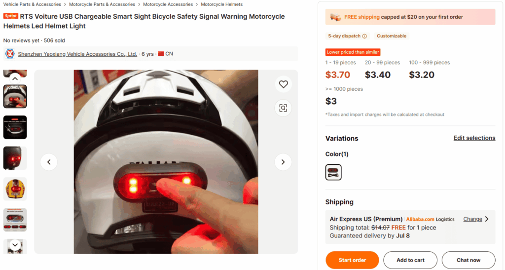 Rechargeable helmet safety signal
