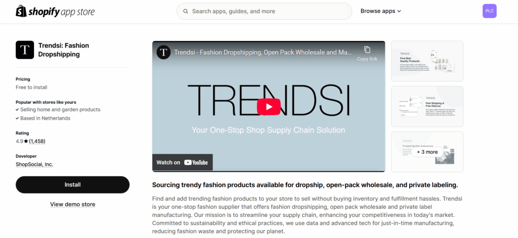 Trendsi Shopify app