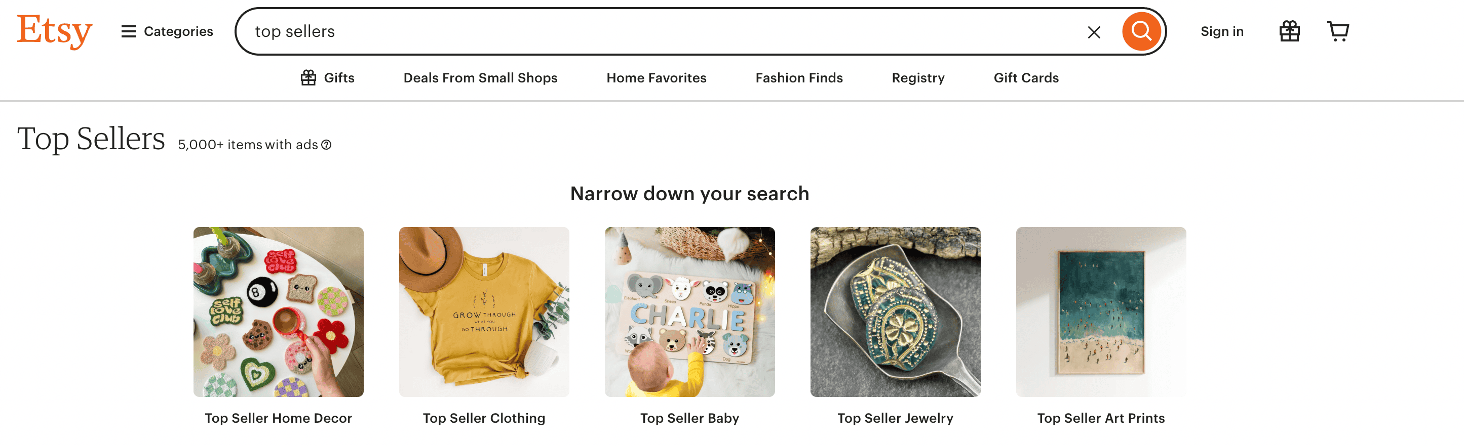Top sellers of Etsy