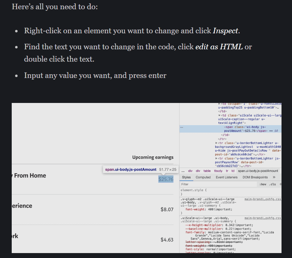Editing the HTML of Sales
