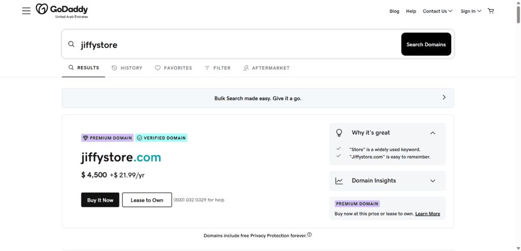 GoDaddy domain search