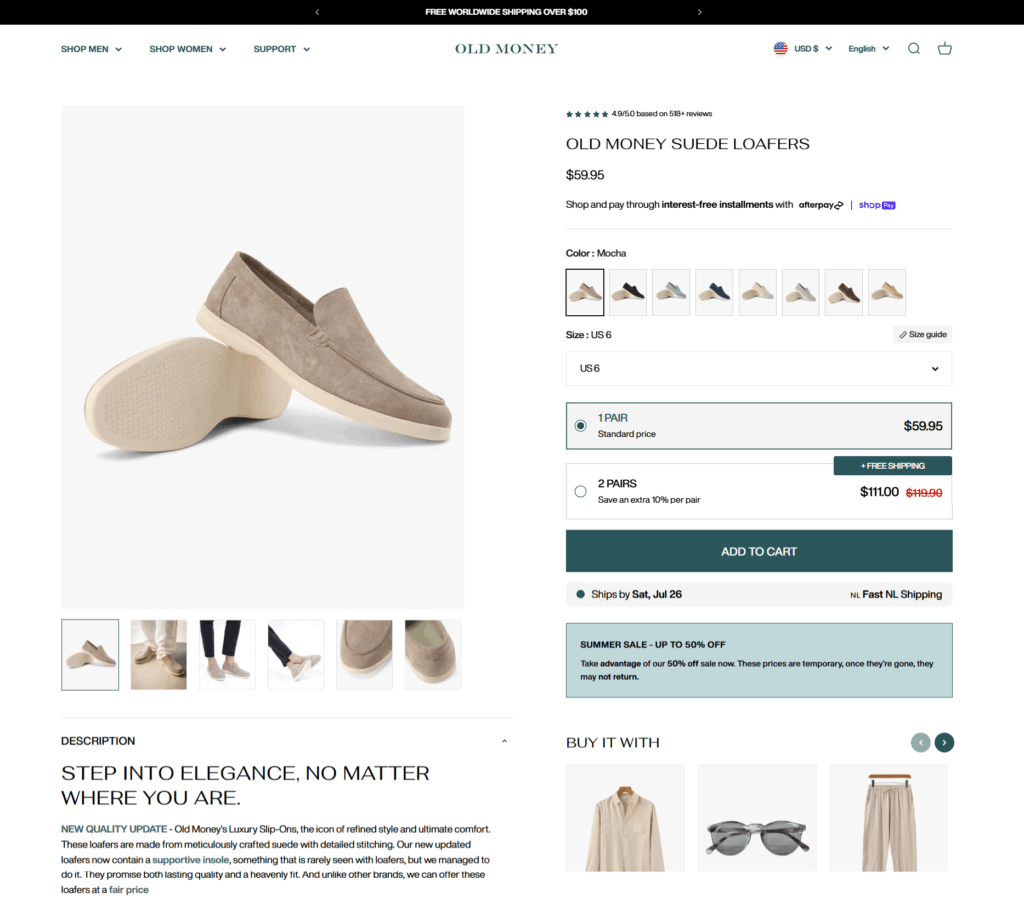 Old Money product page