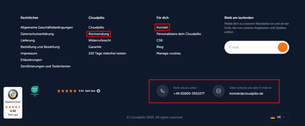 Germany ecommerce site footer