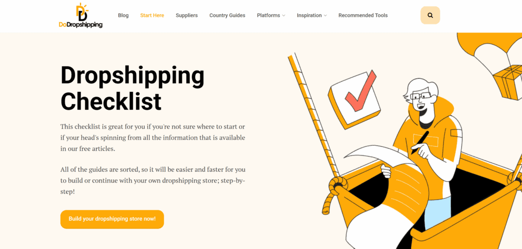 Dropshipping checklist page of Do Dropshipping