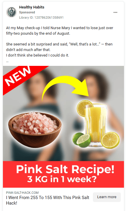 Facebook misleading ad example
