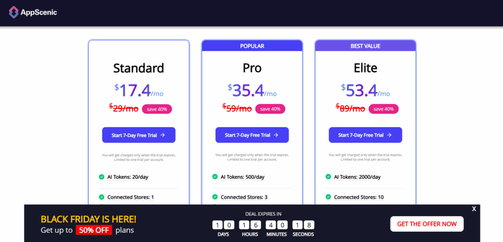 AppScenic Black Friday pricing