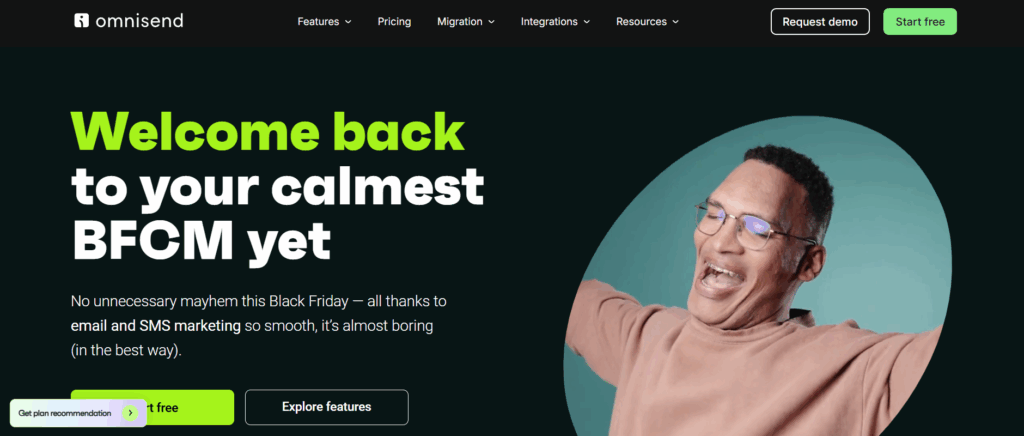 Omnisend homepage Black Friday