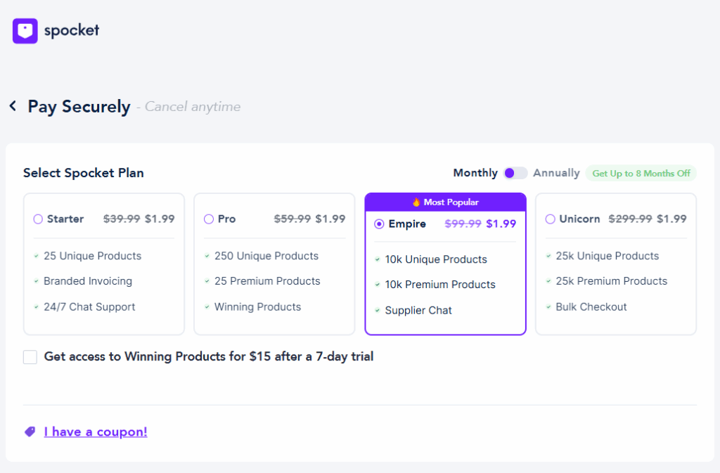Spocket Black Friday pricing