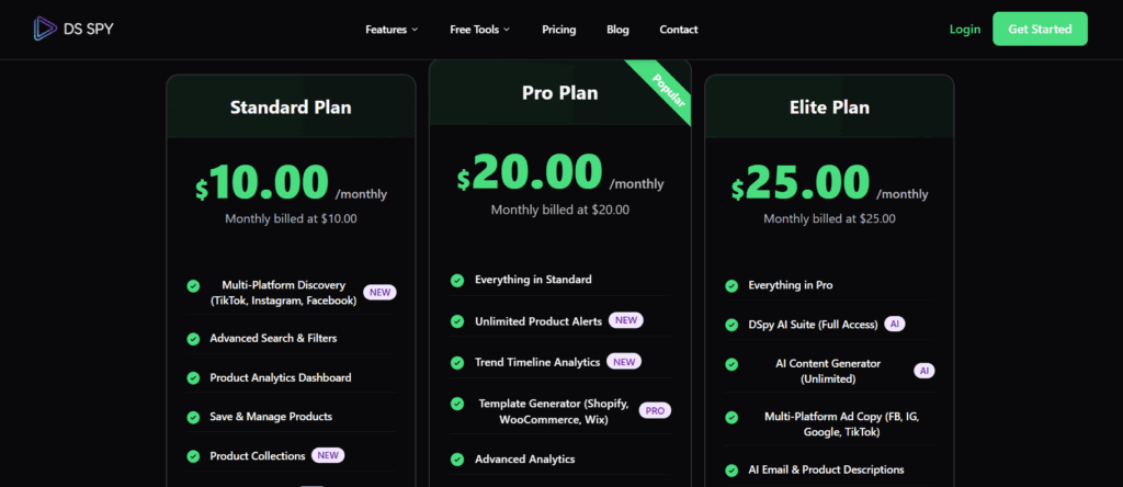 Dropship Spy pricing