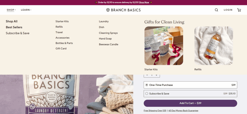 Mega menu branch basics