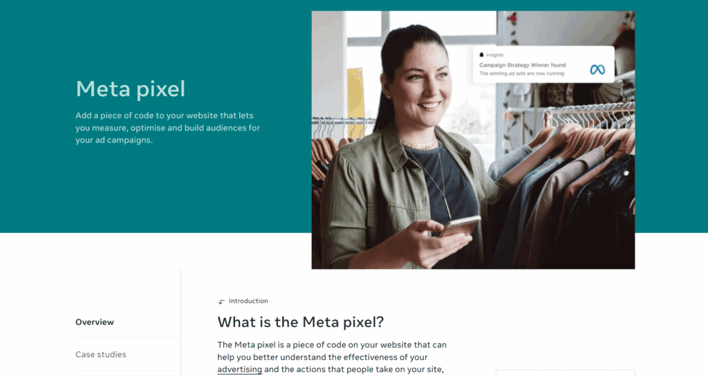 Homepage of Meta Pixel