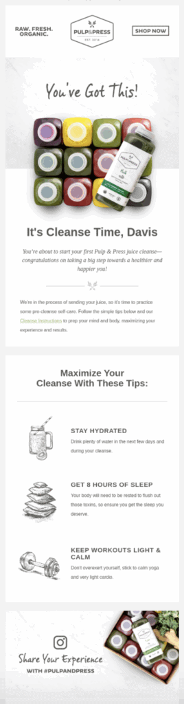 Post purchase email example