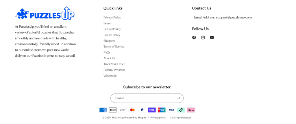 Online store footer example