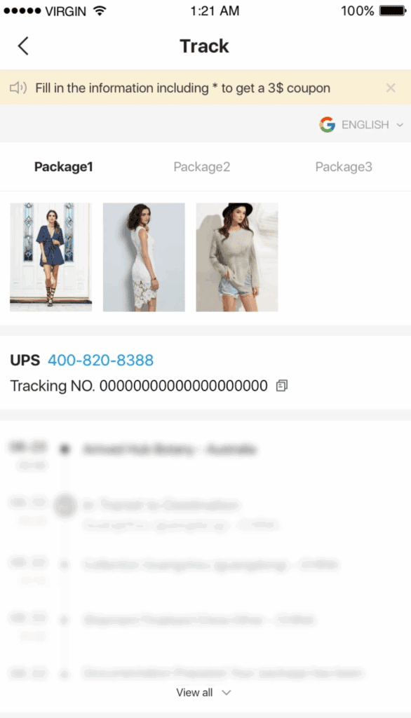 Shein tracking page