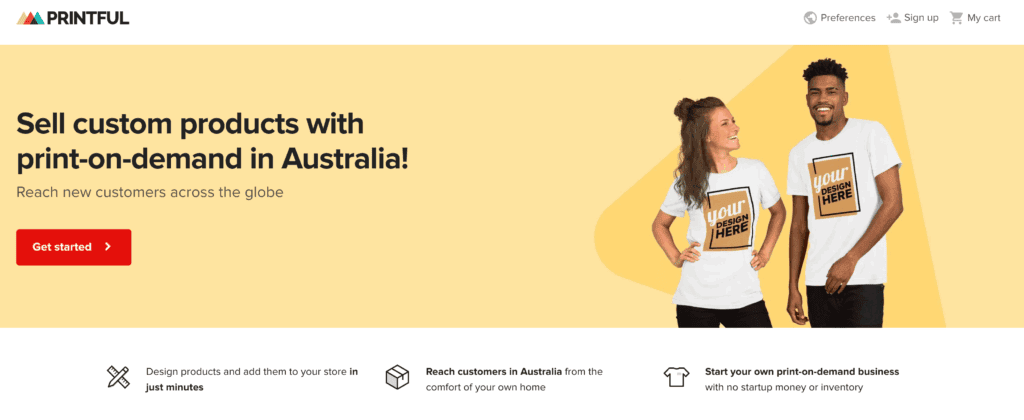 Printful australian homepage