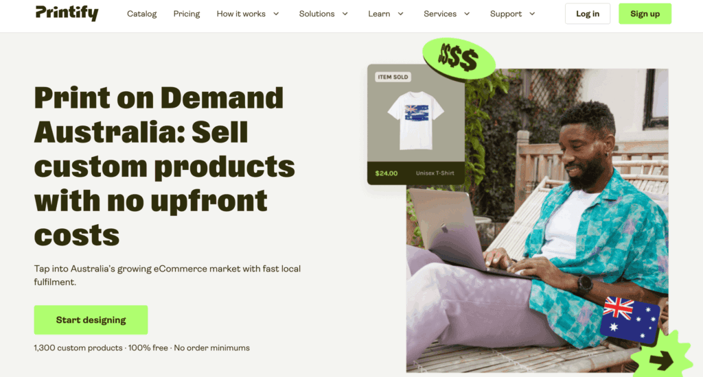 Printify homepage for Australian customers