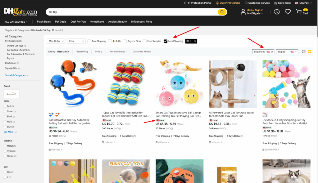 DHgate local shipping from the US