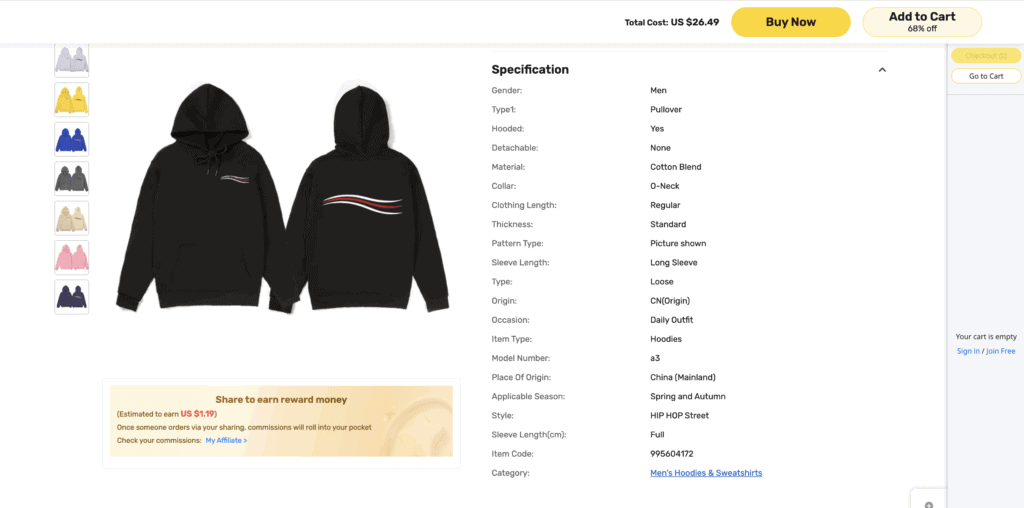 DHgate product specification