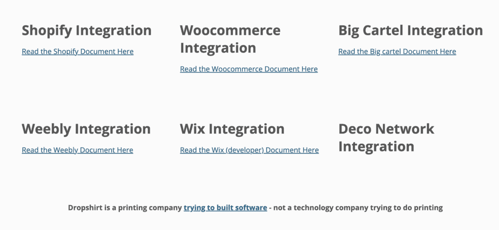 Dropshirt integrations