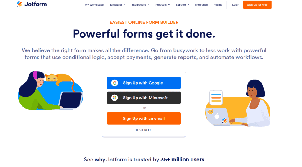 Jotform homepage for building dropshipping support and return request forms