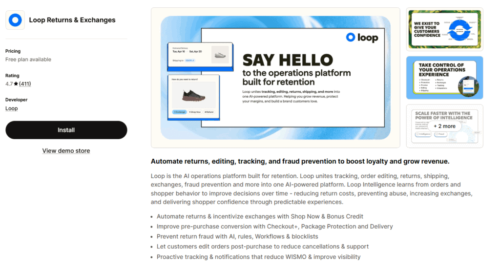 Loop Returns and Exchanges self-serve returns portal for dropshipping