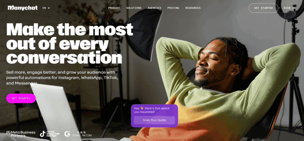 Manychat homepage for automating dropshipping support across social media