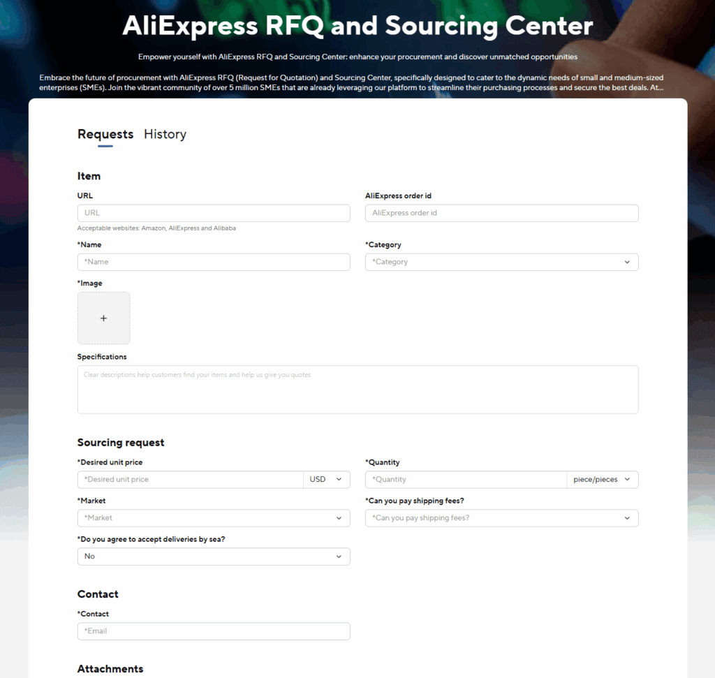 RFQ form AliExpress Dropshipping Center