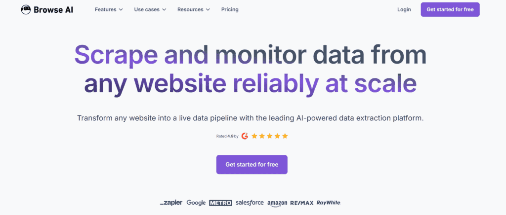 Homepage of Browse AI
