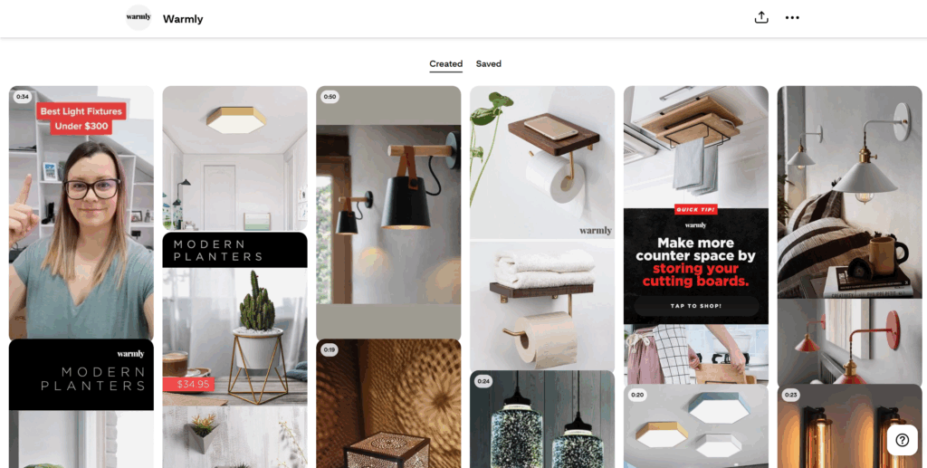 Pinterest page example from Warmly Decor