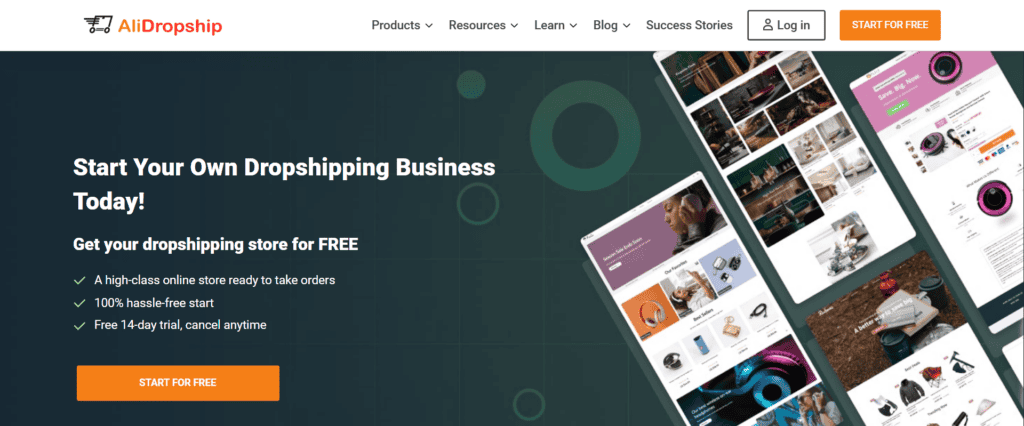 AliDropship homepage, an Oberlo alternative for WordPress and WooCommerce
