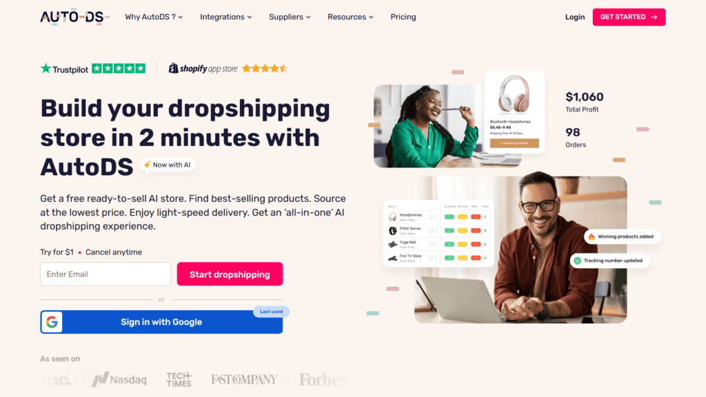 AutoDS homepage, an all-in-one Oberlo alternative for automation
