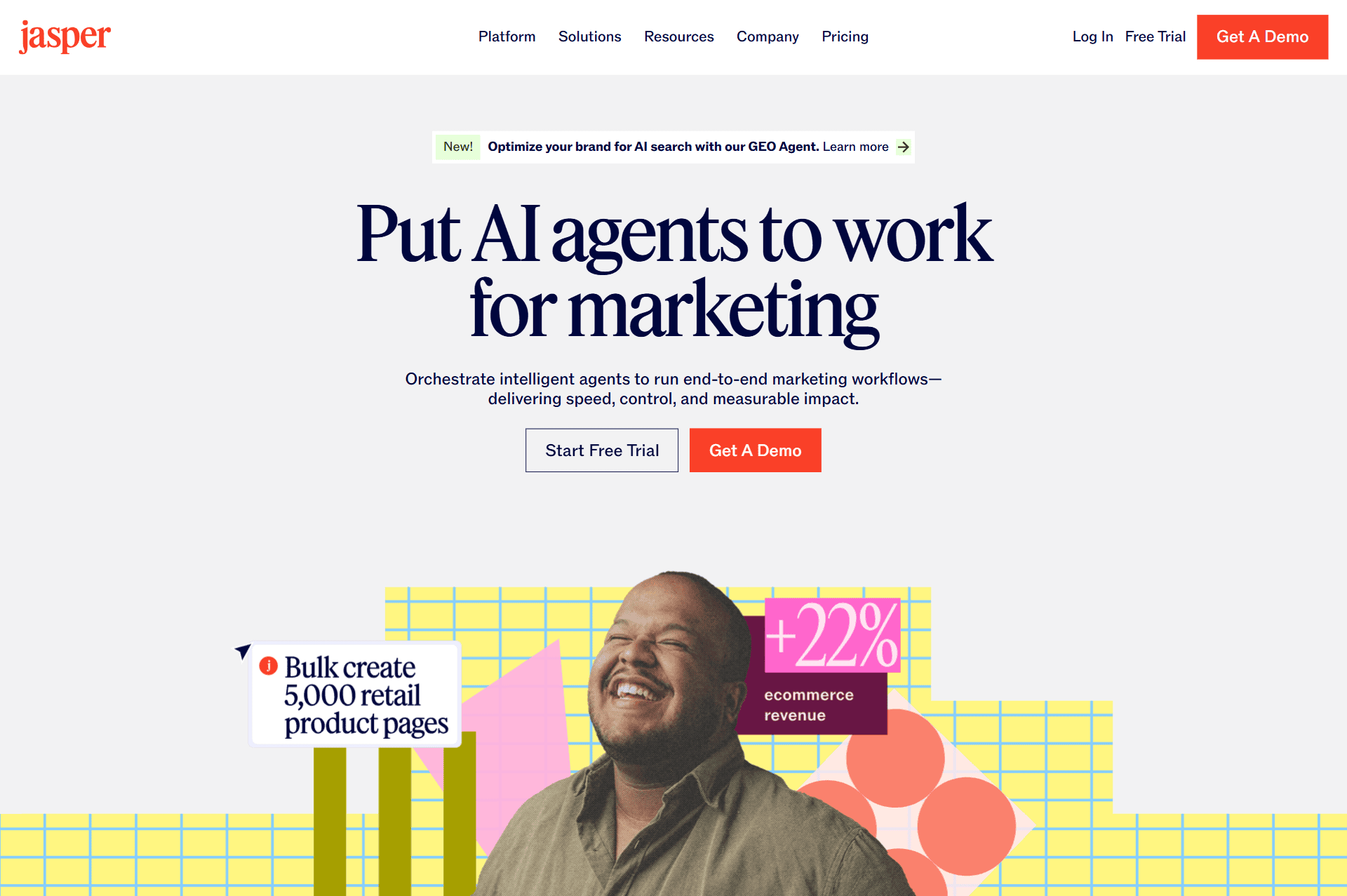 Jasper AI content creation platform homepage