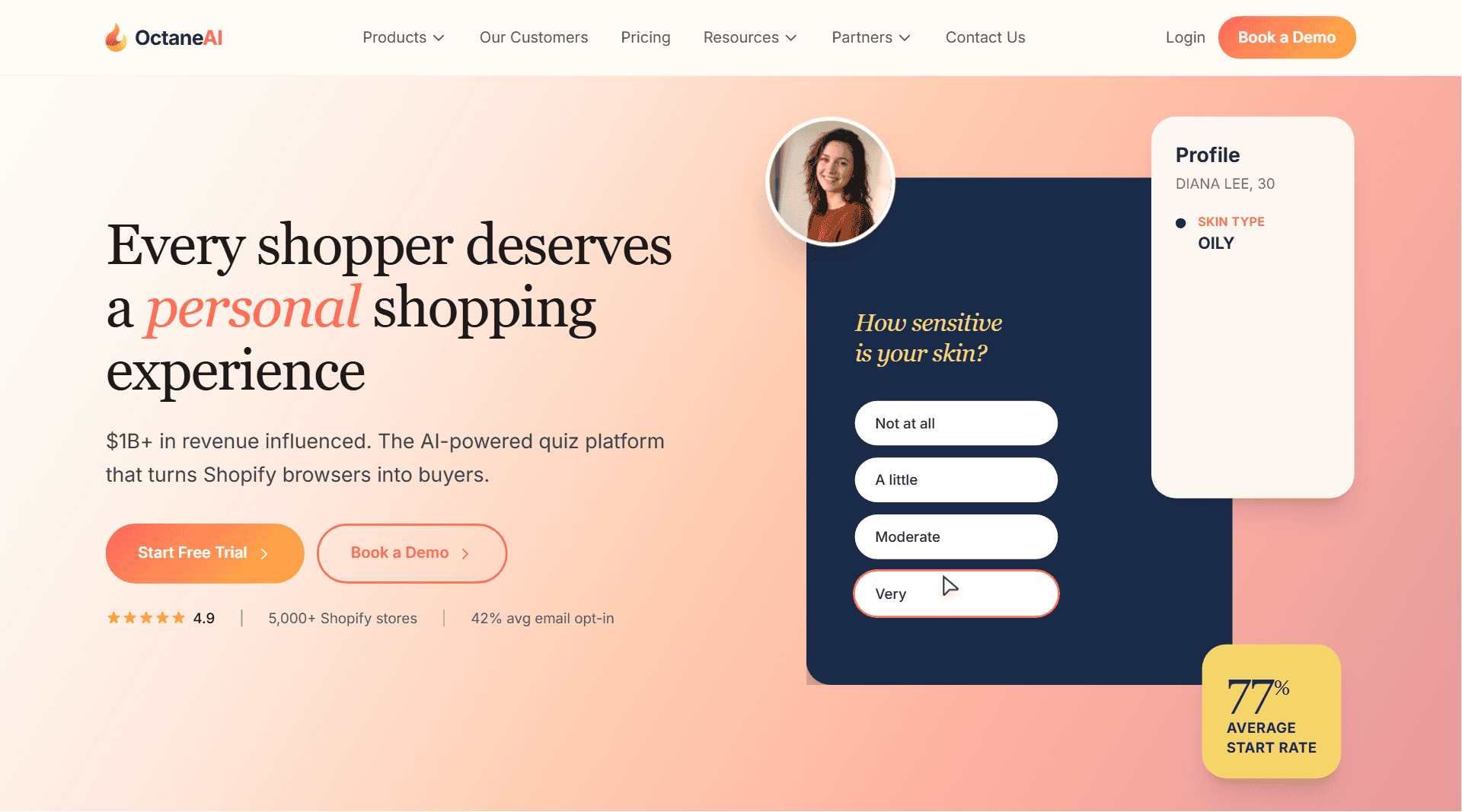Octane AI homepage Shopify quiz personalization app