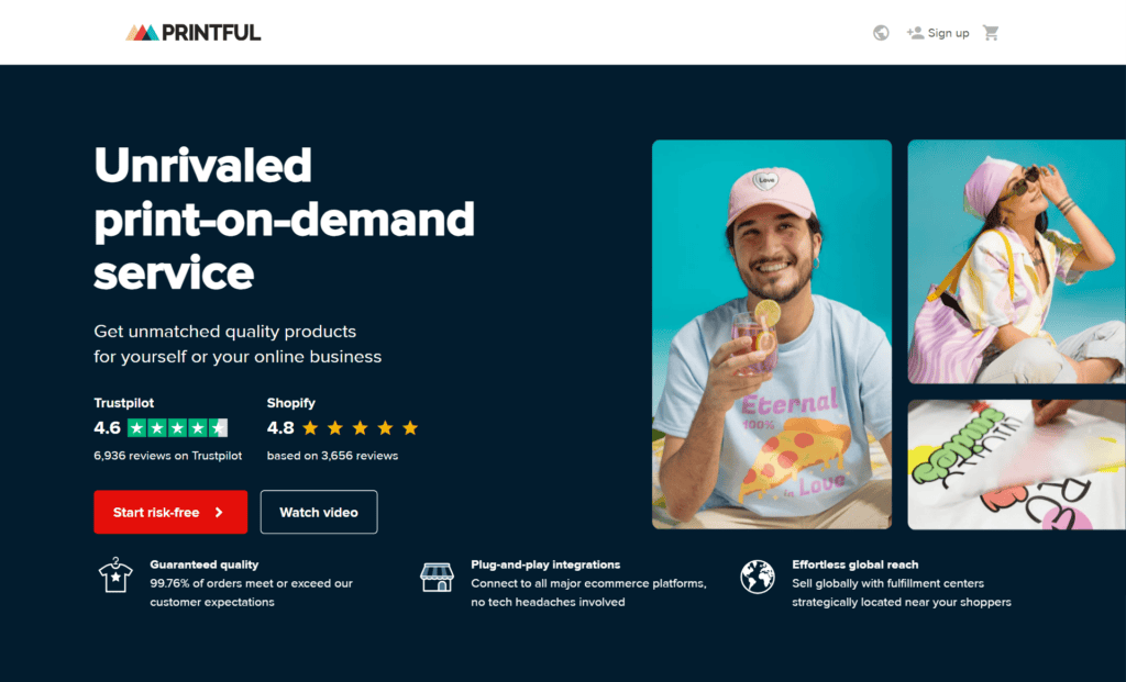 Printful print on demand page, an Oberlo alternative for custom printed products