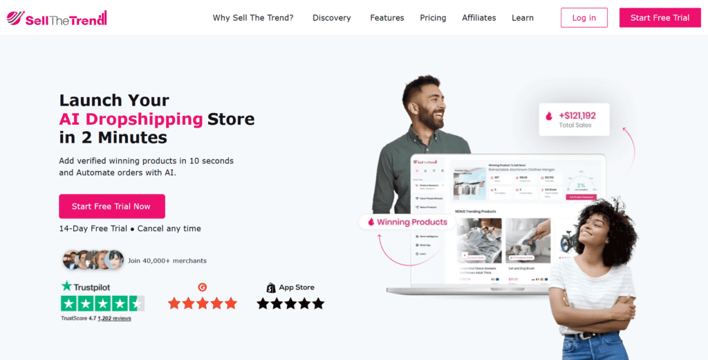 Sell The Trend homepage, an Oberlo alternative with product research