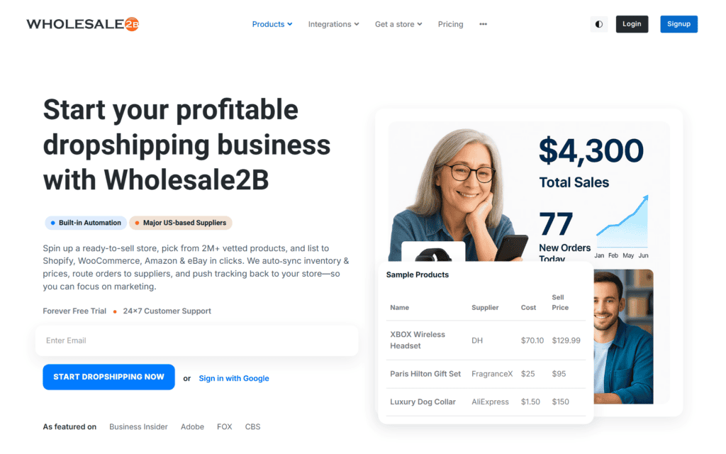 Wholesale2b homepage