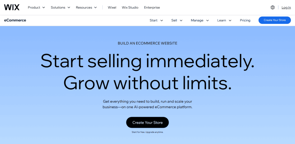 Wix ecommerce page