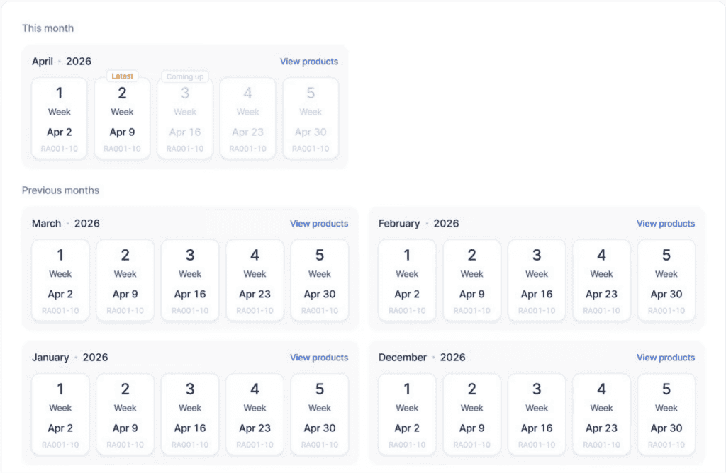 Dropship Portfolio calendar