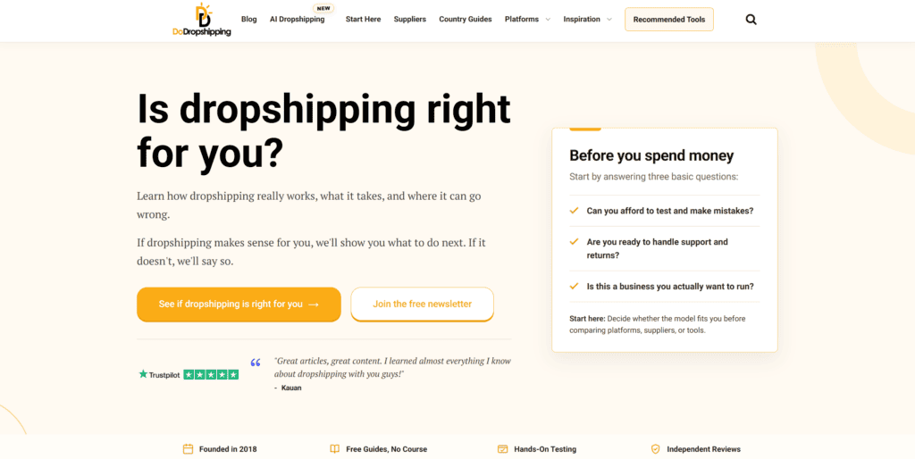 Homepage of Do Dropshipping