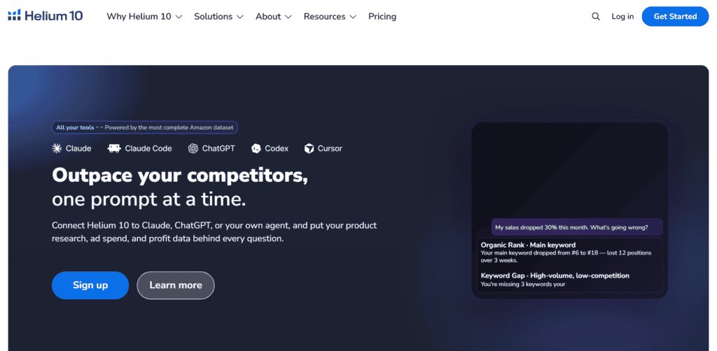 Helium 10 homepage