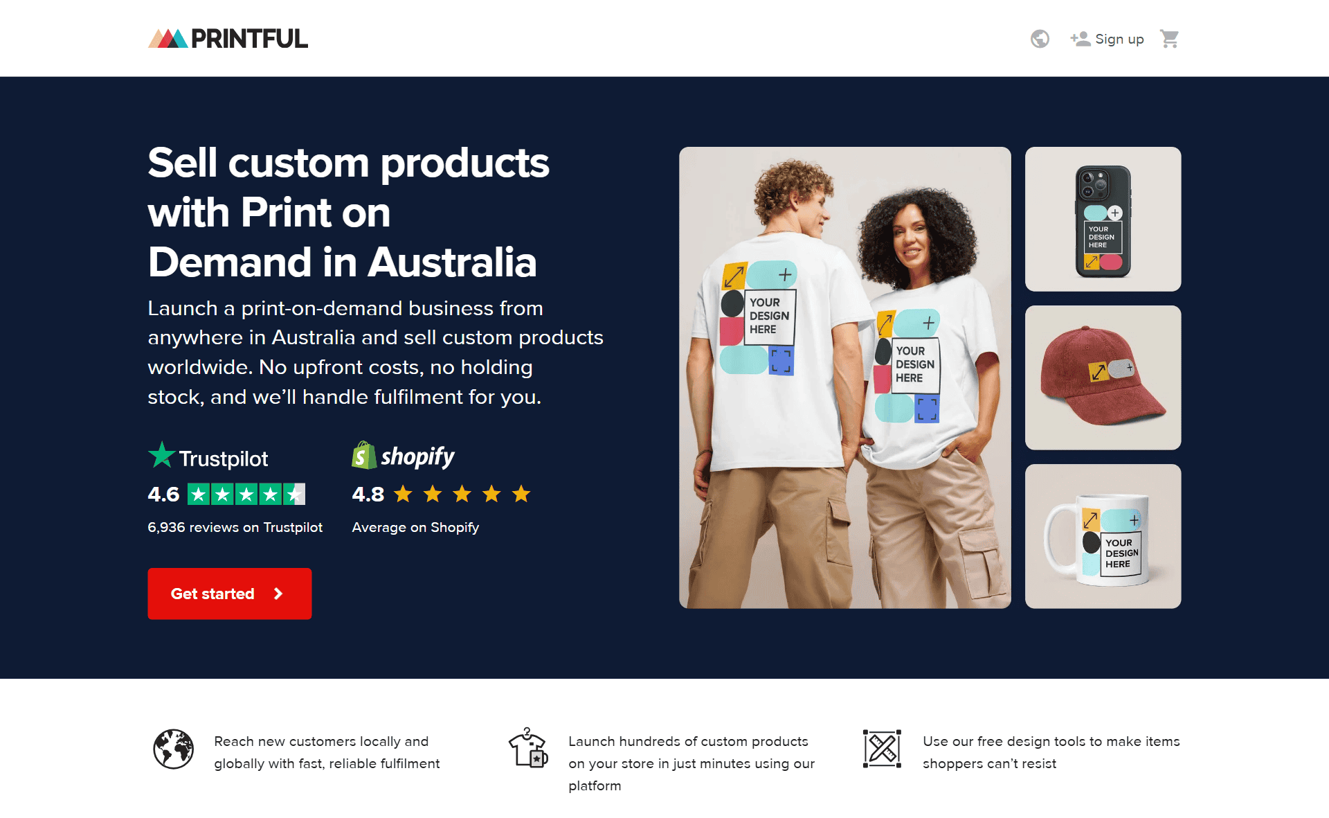 Printful homepage Australia